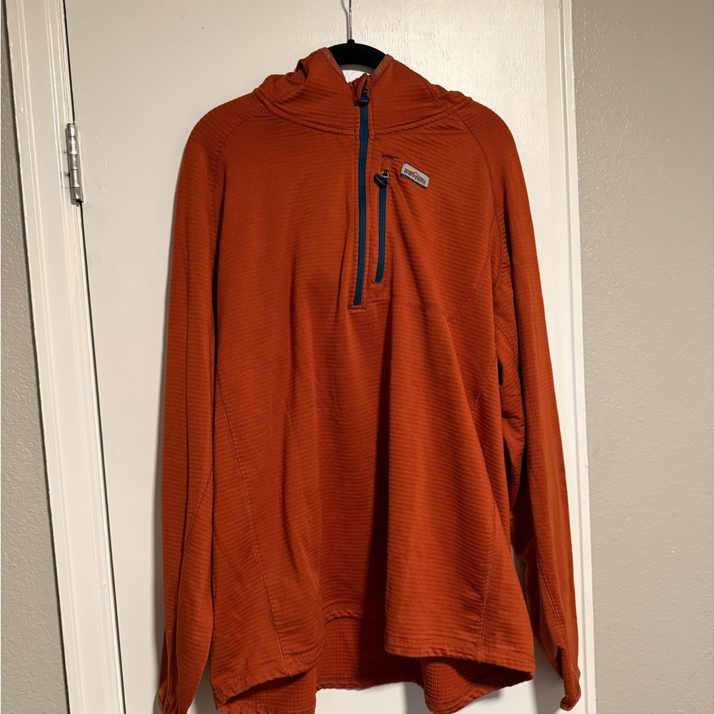 Orvis Rust Hooded Jacket with Navy Trim